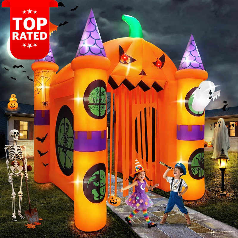 12 FT Halloween Inflatable Pumpkin Castle Arch Yard Garden Lawn Decor Outdoor