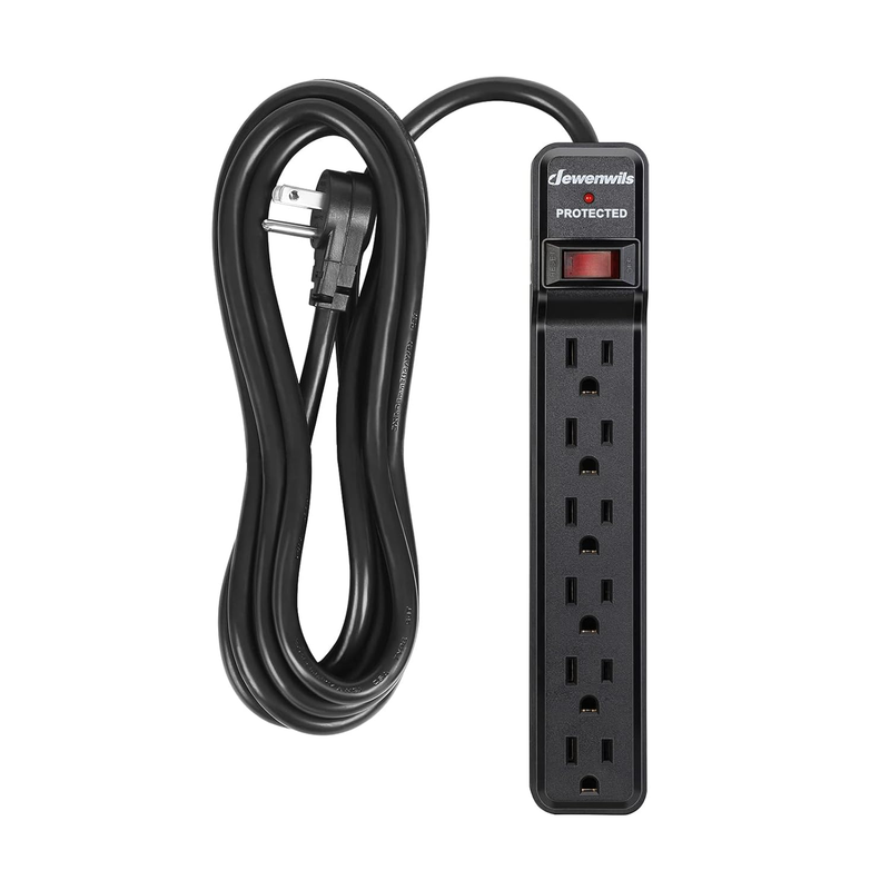 6-Outlet Flat Plug Power Bar, Surge Protector Power Bar with 10 Foot Extension C