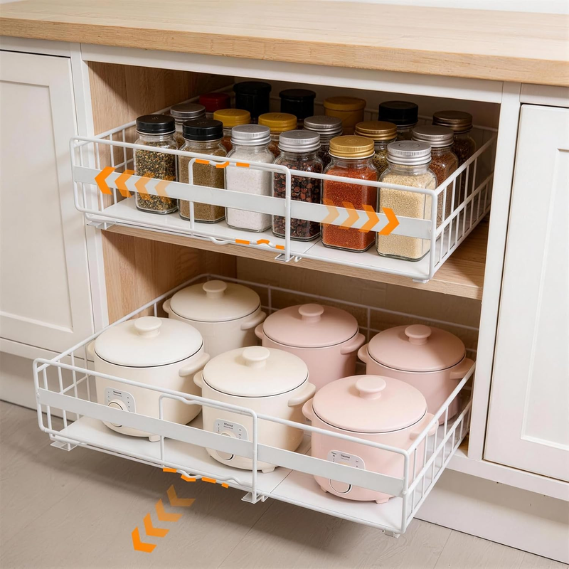 2 Pack Pull Out Drawers for Cabinets Expandable Slide Out Drawers