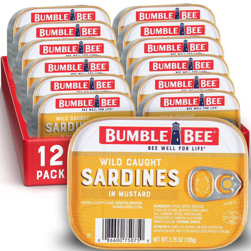 Bumble Bee Wild Caught Sardines in Mustard Sauce, 3.75 Oz (12-Pack)