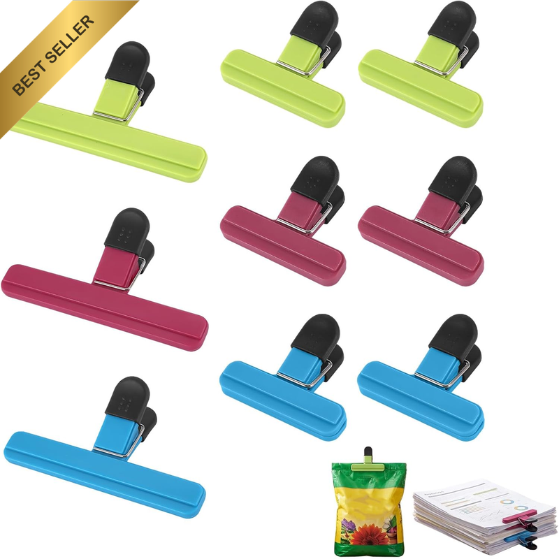 9 PCS Assorted Size Bag Clips, Heavy‑Duty Plastic Food Sealing Clips, Reusable C