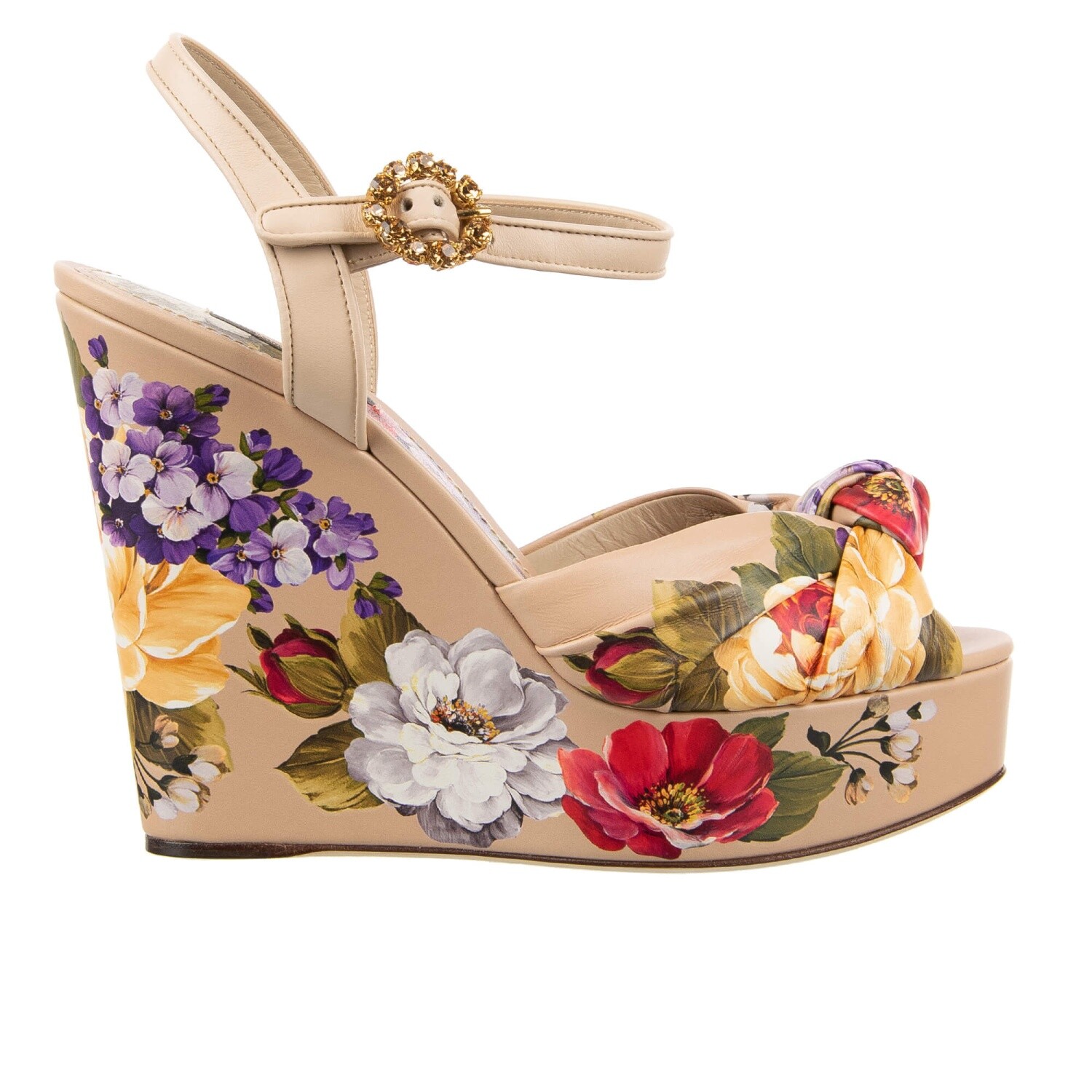 DOLCE & GABBANA Босоножки на платформе Flowers Rose Туфли на каблуке BIANCA Бежевый 09453