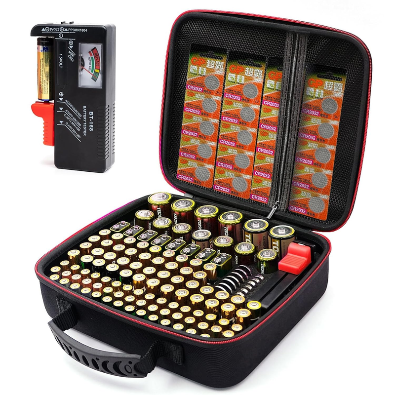 Battery Storage Case with Tester (BT168), Battery Organizer Case Holds 126 Batte
