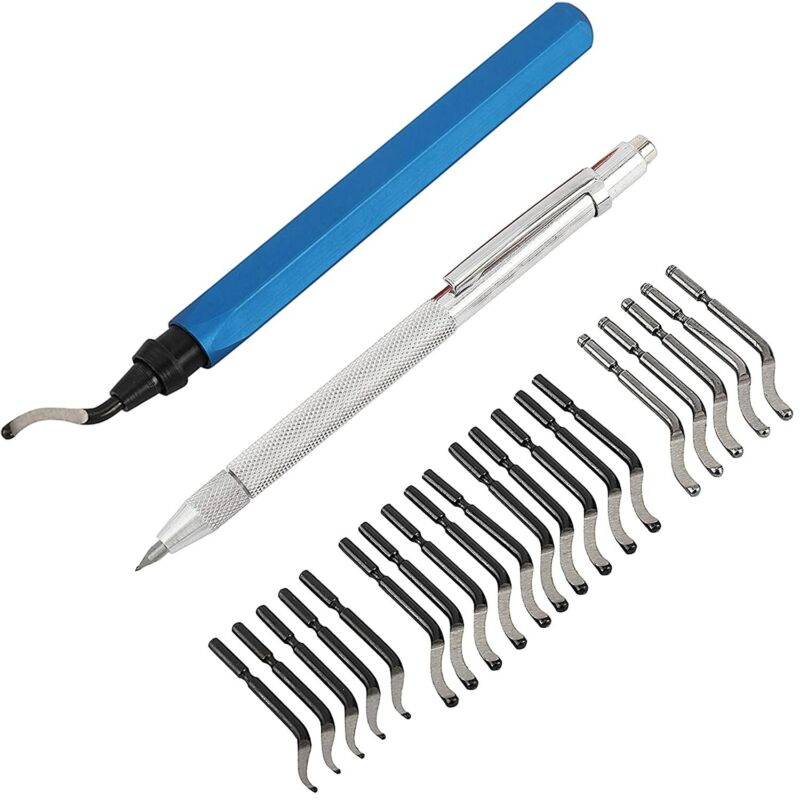 Deburring Tool Kit w/ 20 High Speed Steel Rotary Burr Removal Blades Cutter Pen