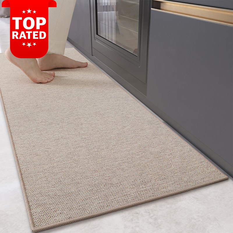 Non Slip Washable Kitchen Runner Rug 43x180cm Thin Rubber Backed Beige Mat