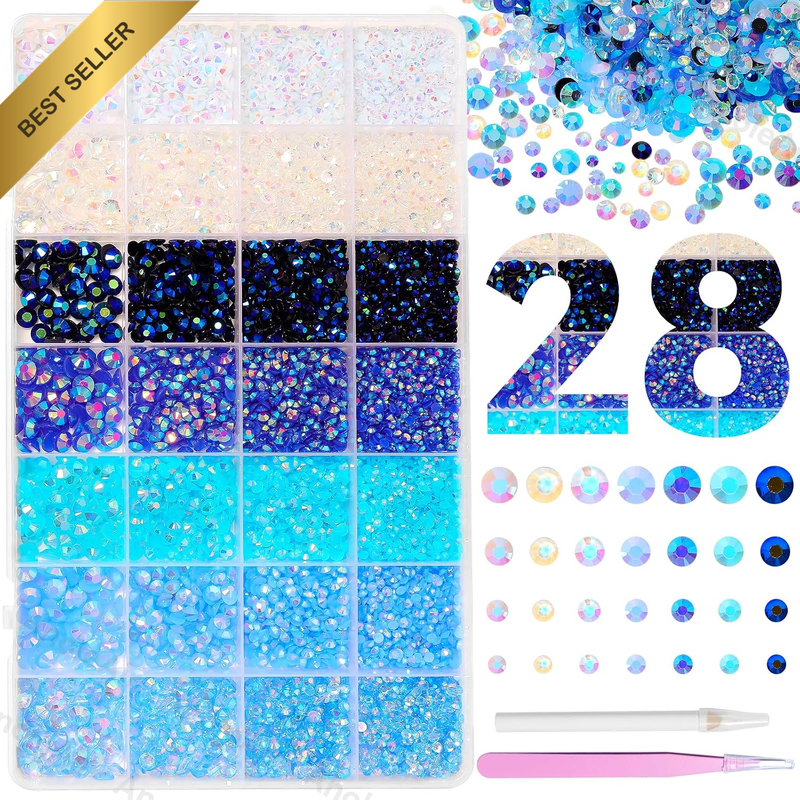 22000Pcs Blue Resin Rhinestones, Jelly Bedazzling Resin Gems 3-5Mm, Blue White R