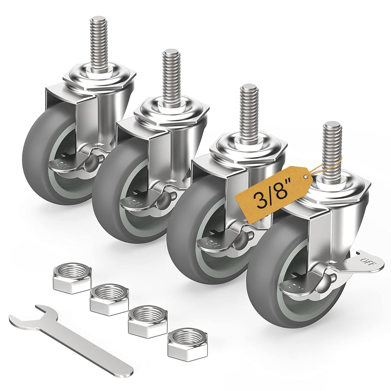 Caster Wheels 3 inch Locking Stem Casters, 3/8" -16 x 1-1/2" (Stem Diameter 3/8"