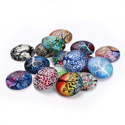 20pcs Colorful Tree Style Round Glass Flatback Cameo Cabochons DIY 10 - 25 MM