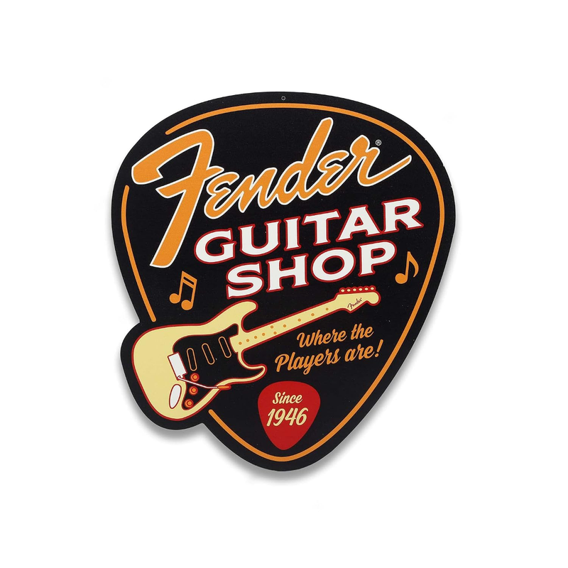 Fender Guitar Shop Pick-Shaped Metal Sign - Vintage Fender Sign for Music Room o