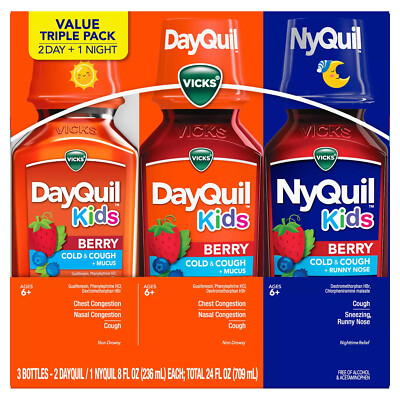NEW Vicks DayQuil and NyQuil Kids Cold & Cough Berry Flavor - 3 pack