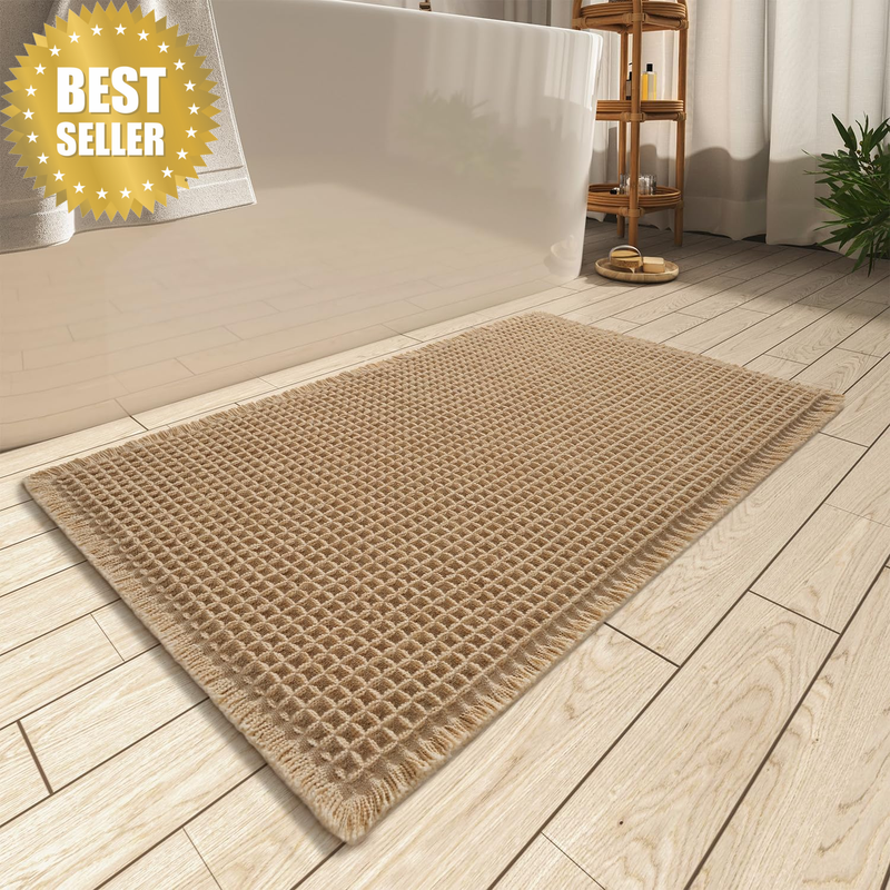 Upgraded Waffle Bath Mat, Super Absorbent Non Slip Bath Mats for Bathroom Floor,