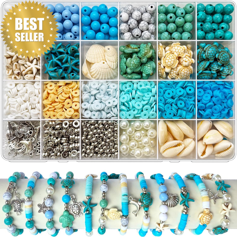 1526Pcs Ocean Beads for Bracelets Making Kit, Blue and White Summer Beach Bead f