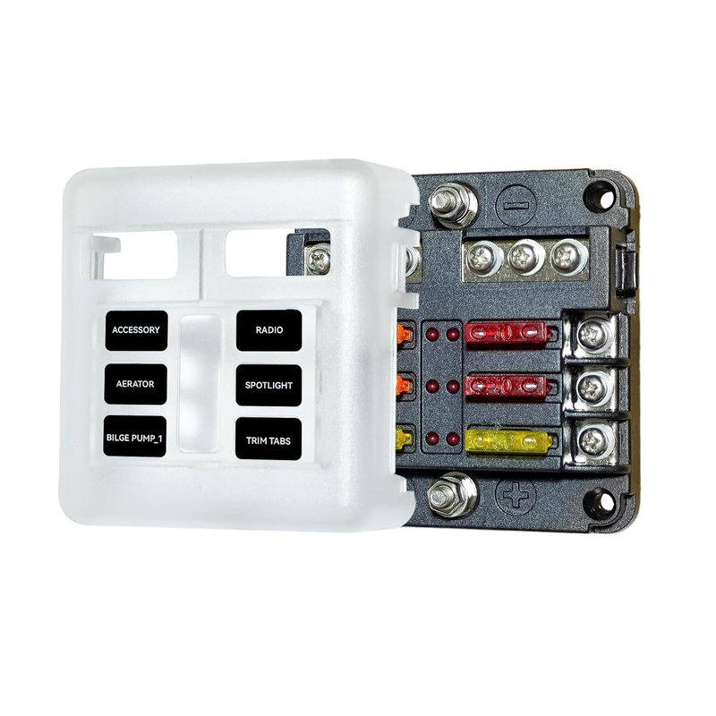 Fuse Block, 12-24V Marine Fuse Block Waterproof Boat Fuse Panel with LED Warning