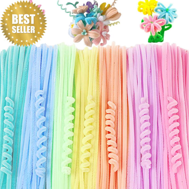 Pipe Cleaners Craft Set, 300 PCS Chenille Stems in 7 Pastel Colors, Assorted Col