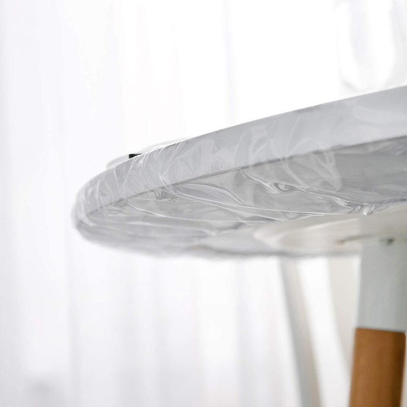 Clear Oval Fitted Vinyl Tablecloth - Heavy Duty Elasticized Table Cover Elastic