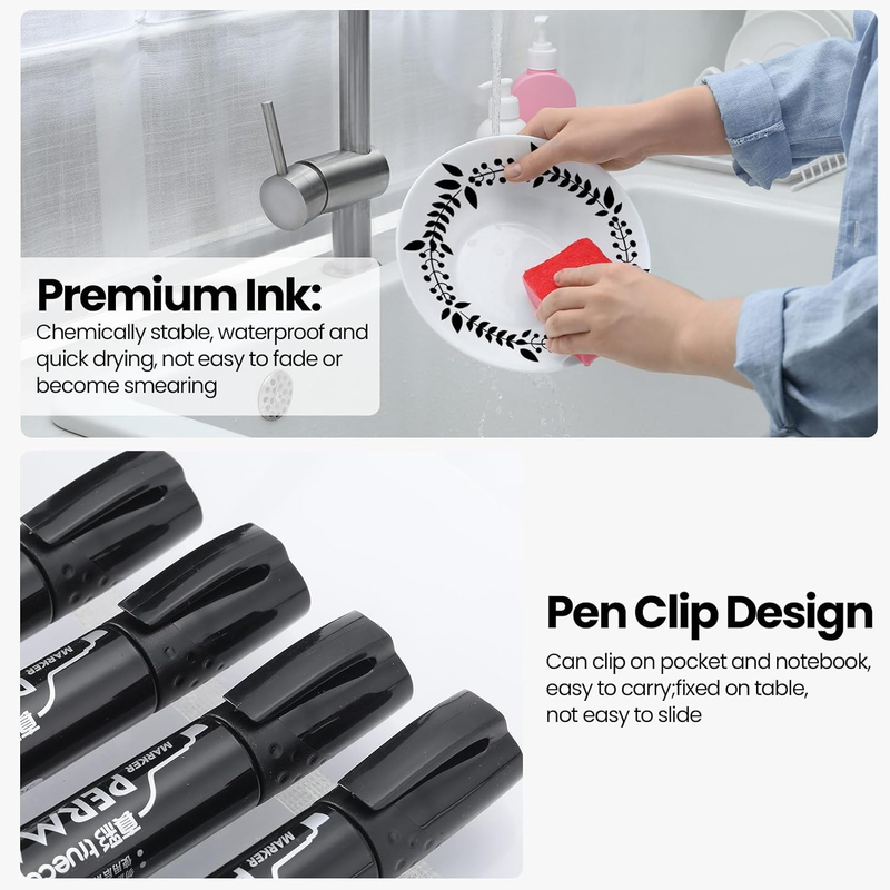 60 Pcs Permanent Markers Bulk Jumbo Permanent Markers Set Black Paint Markers Ch