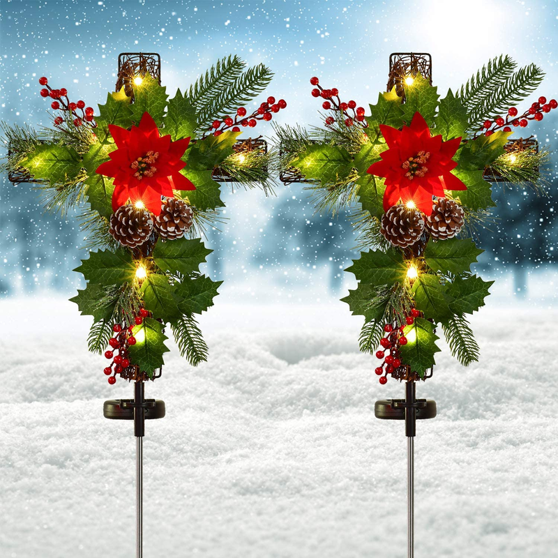 Christmas Decorations, Cross Stake Lights With Faux