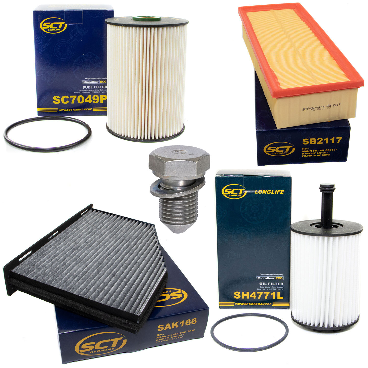 Filter Set Kraftstoff-ÖL-Luft-Innenraum + Schraube für Audi Seat Skoda VW Golf V