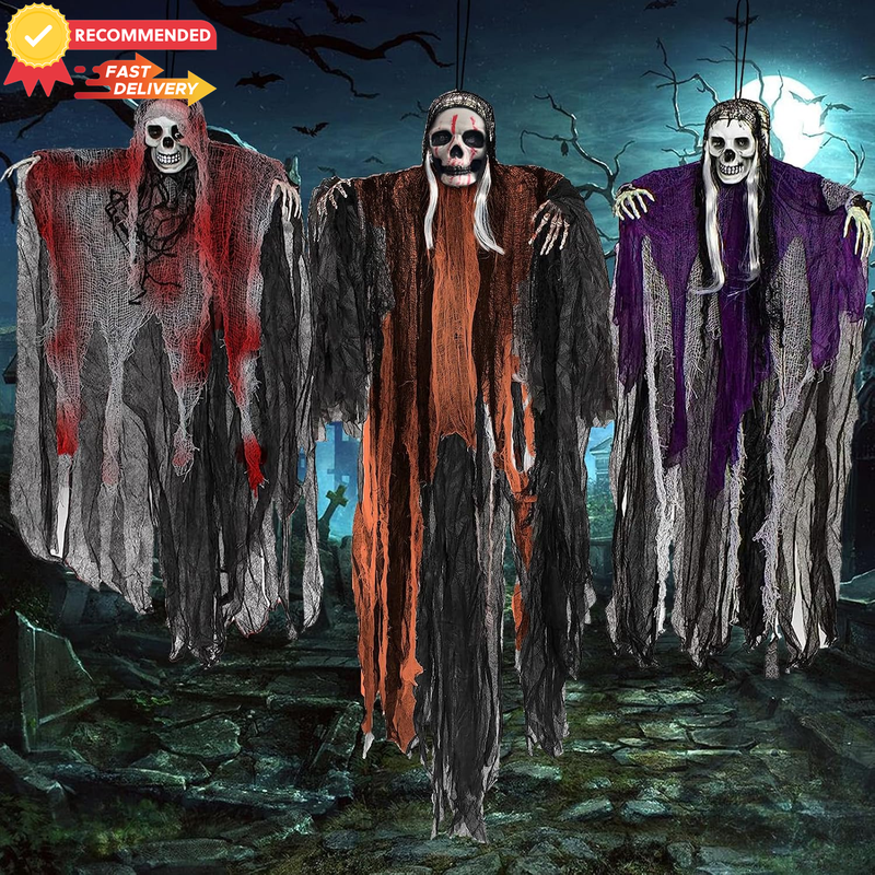3 Pack Halloween Hanging Decorations, Scary Skeleton Ghosts, Spooky Decor