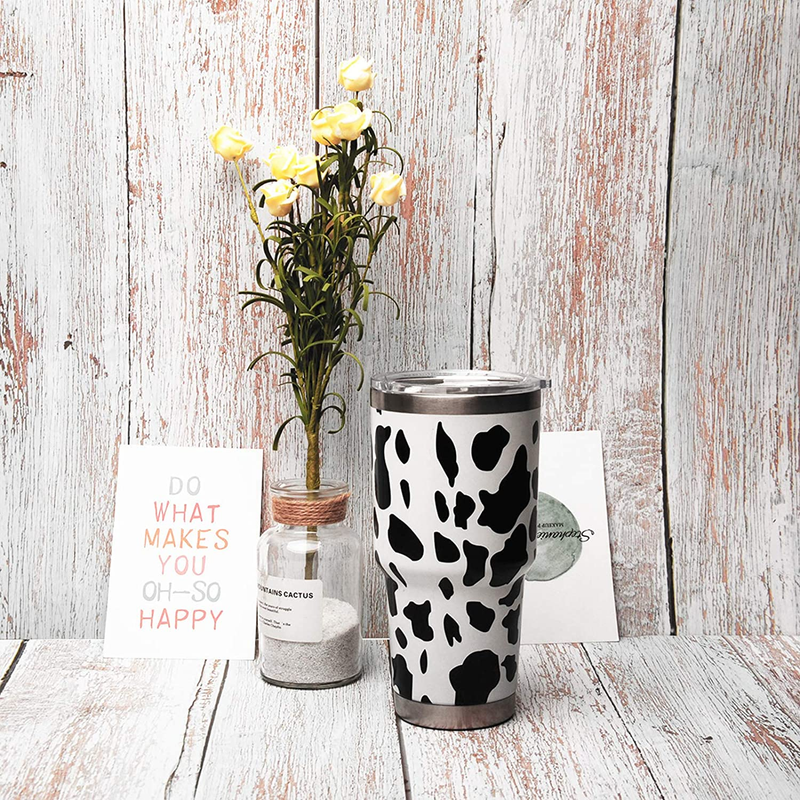 Tumbler with Lid, Insulated Water Bottle Iced Coffee Mug (30 Oz Cow Print)