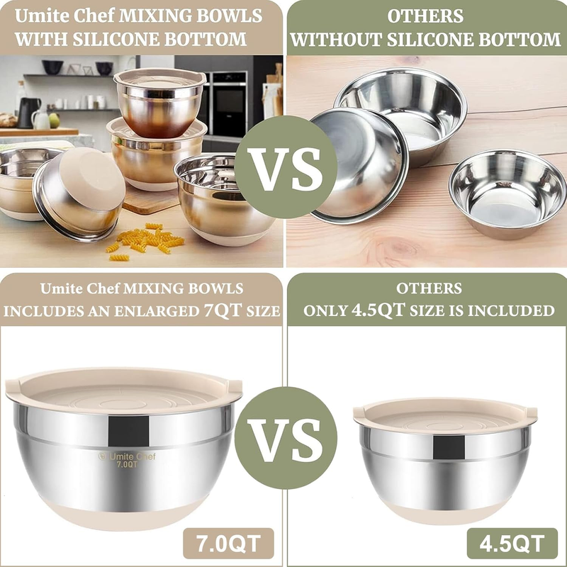 Mixing Bowls with Airtight Lids 6 Piece Stainless Steel Metal Nesting Storage Bo