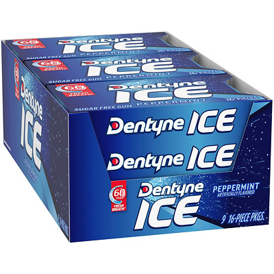 Dentyne Ice Peppermint Sugar Free Gum 9 Packs of 16 Pieces (144 Total Pieces)