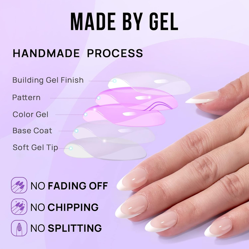 Press On Nails Short -  French Tip Press On Nails, Almond Fake Nails White with