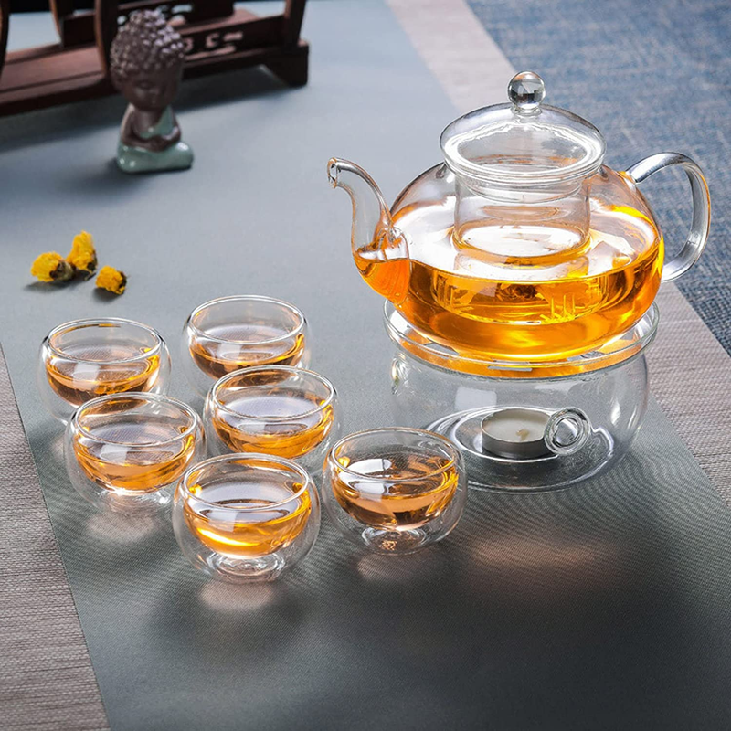 Small Glass Teapot with Infuser,Tea Pot Stovetop Safe Blooming and Loose Leaf Te