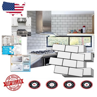 Easy Install Thickened White Subway Tile Backsplash - 10 Pack of 12.6''x10.6''