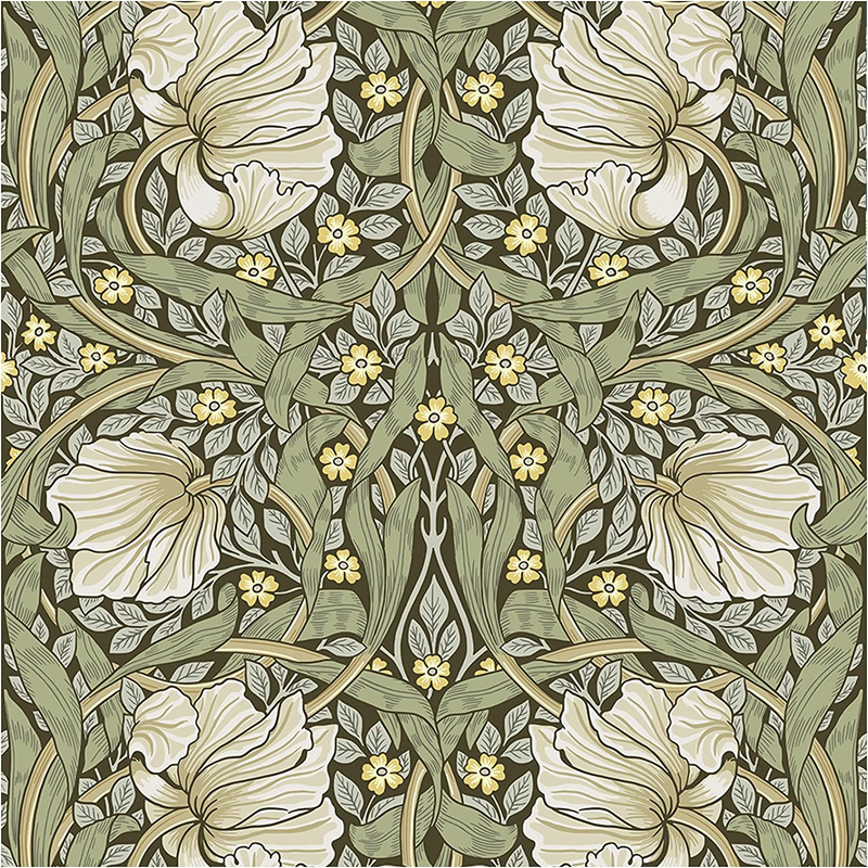 Vintage Floral Wallpaper Peel and Stick Botanical Sage Green/Yellow Wall Murals Home Kitchen Bedroom Decor by William Morris 17.7In X 32.8Ft