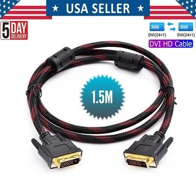 DVI-D to DVI-D Cable Dual Link 24+1 Male Video Cable Adapter Gold Plated 5FT