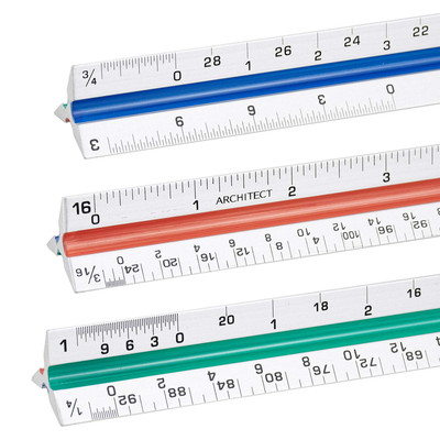 3 Pack Architectural Scale Ruler, 12'' Triangular Architect Scale Aluminum Color-