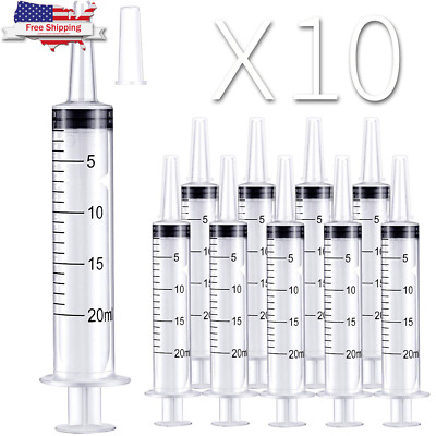 10 Pack 20Ml/Cc Plastic Syringe Large Syringes Tools Catheter Tip Individually  