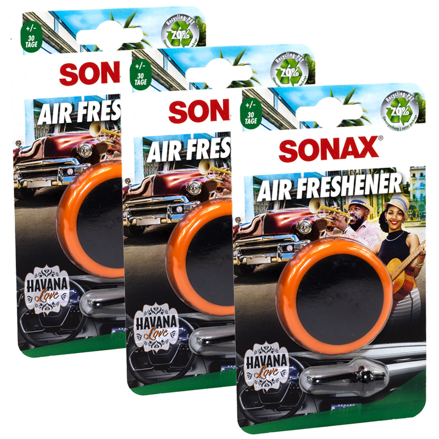 SONAX 3 Stück Havana Love Lufterfrischer Autoduft für Lüftungsgitter Duftbaum