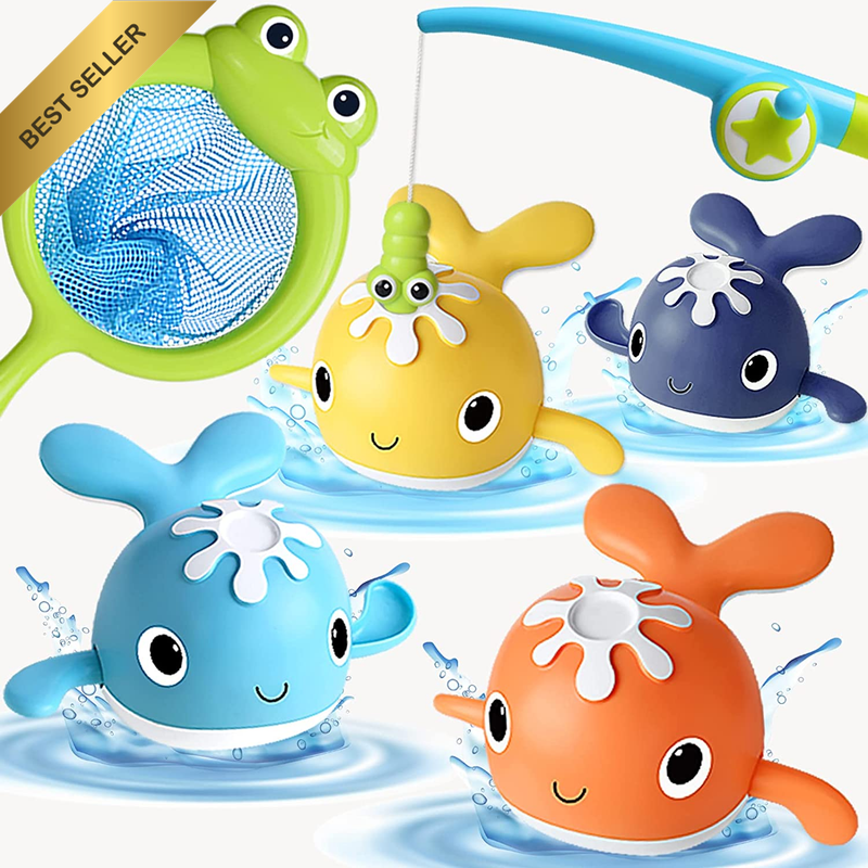 Magnet Fishing Bath Toy 1-8 Wind-Up Whale Pole Net Pool Shower Gift