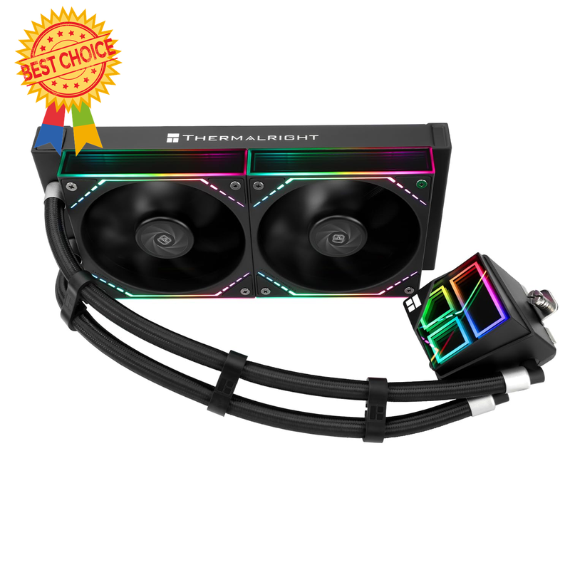 240mm Black Liquid CPU Cooler AIO, Dual Infinity Mirror PWM Fans