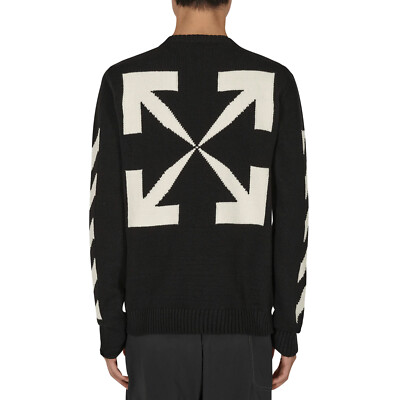 Pre-owned Off-white Diag Arrow Knit Crewneck Mens Style : Omhe023c99kn100 In Black/white