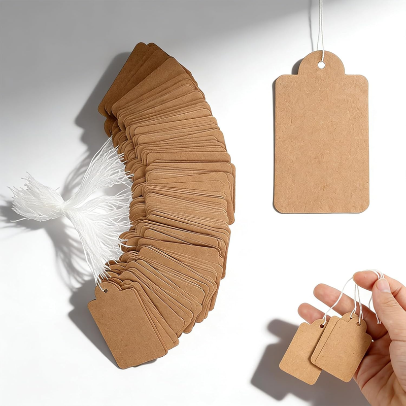 100 Pcs Kraft Paper Tags with String - 1.89X1.18 Brown Hang Tags with Cotton Twi