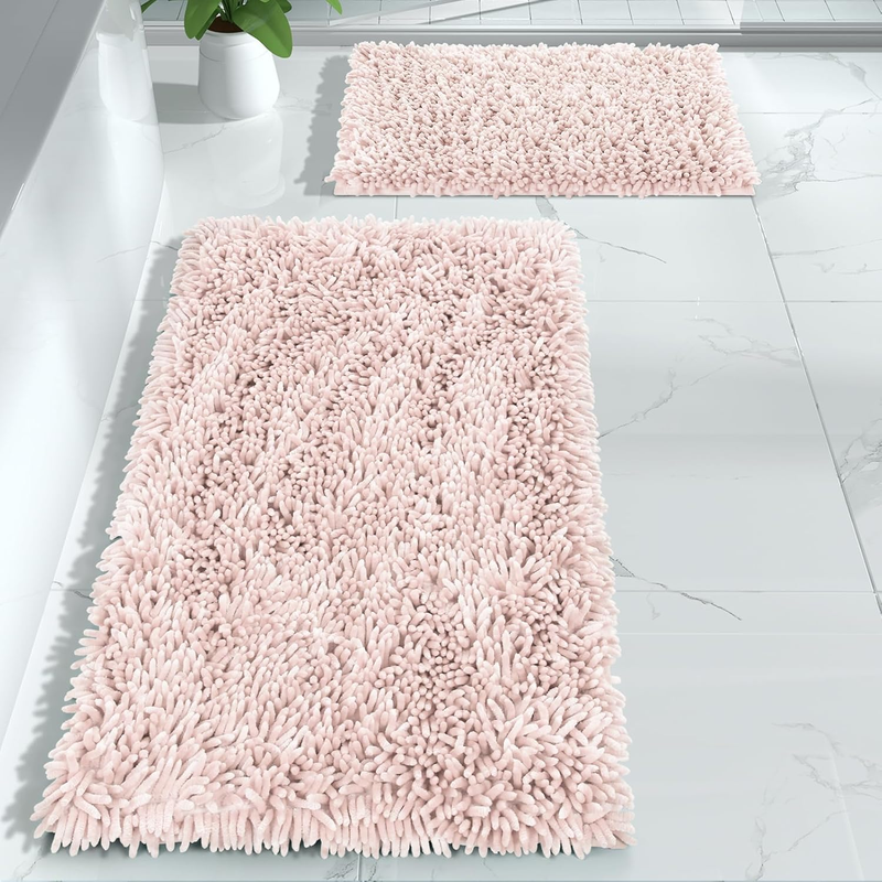 Bathroom Rugs Sets 2 Piece,Pink Luxury Shaggy Extra Thick, Plush Non-Slip Mats