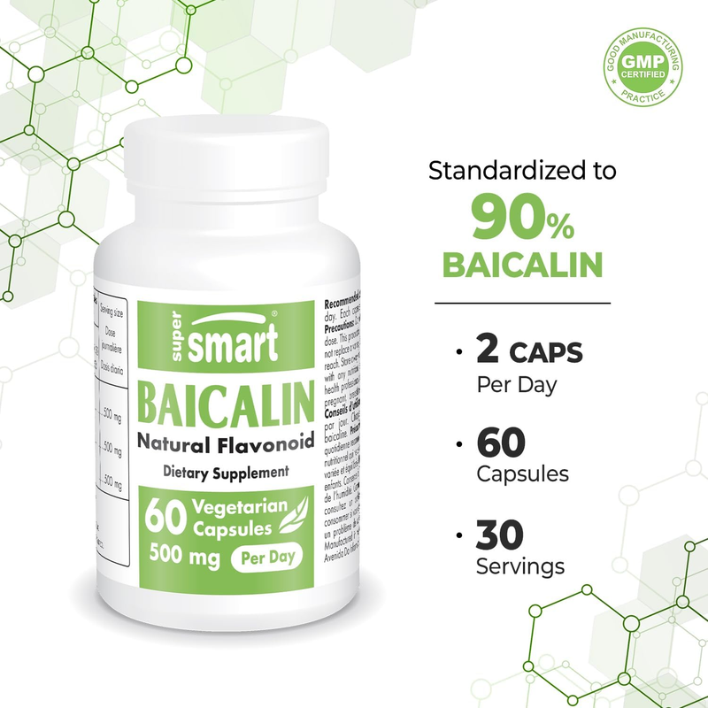 Supersmart - 90% Baicalin 500mg per Day (Scutellaria Baicalensis) 60 Capsules