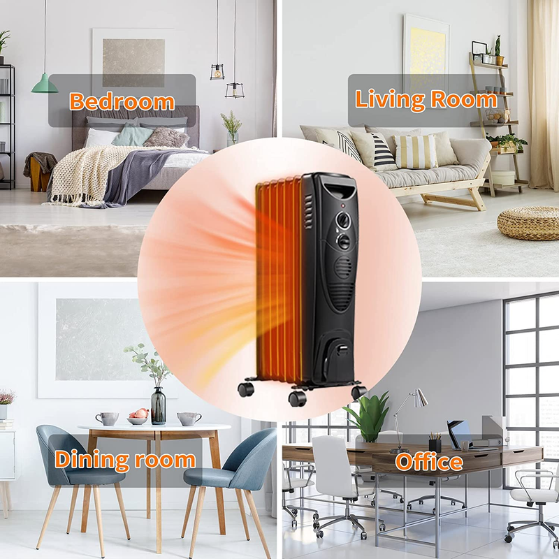 Oil Filled Radiator Heater, 1500W Portable Electric Oil-Filled Radiant Heatings,