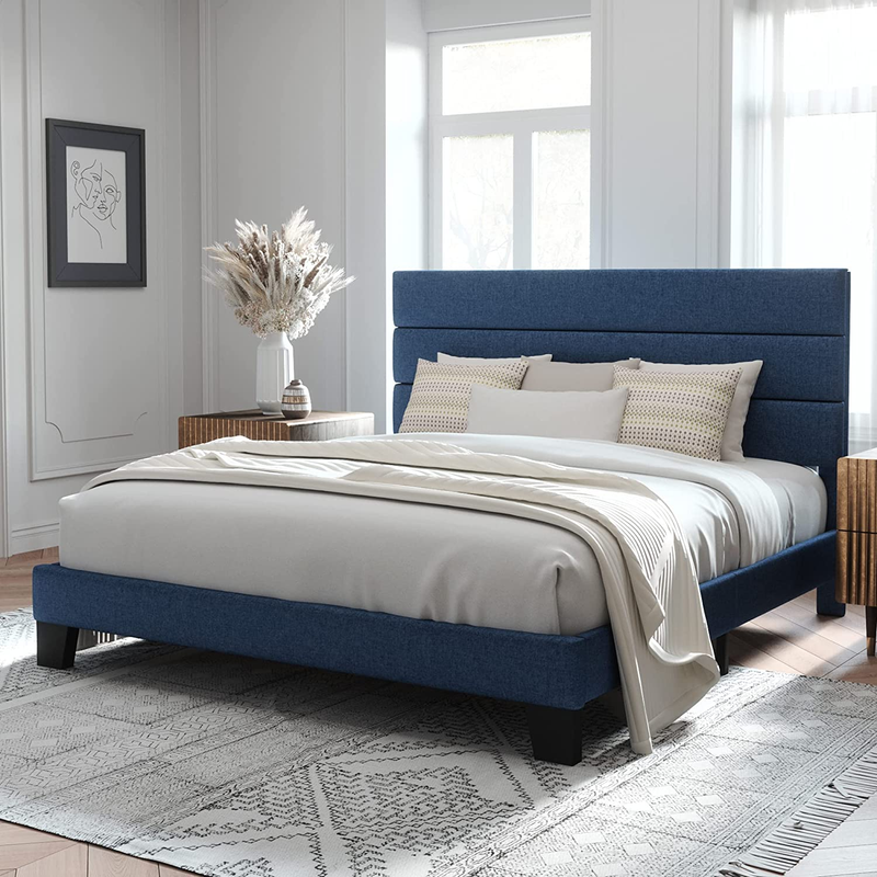 With Fabric Upholstered Headboard And Wooden Slats