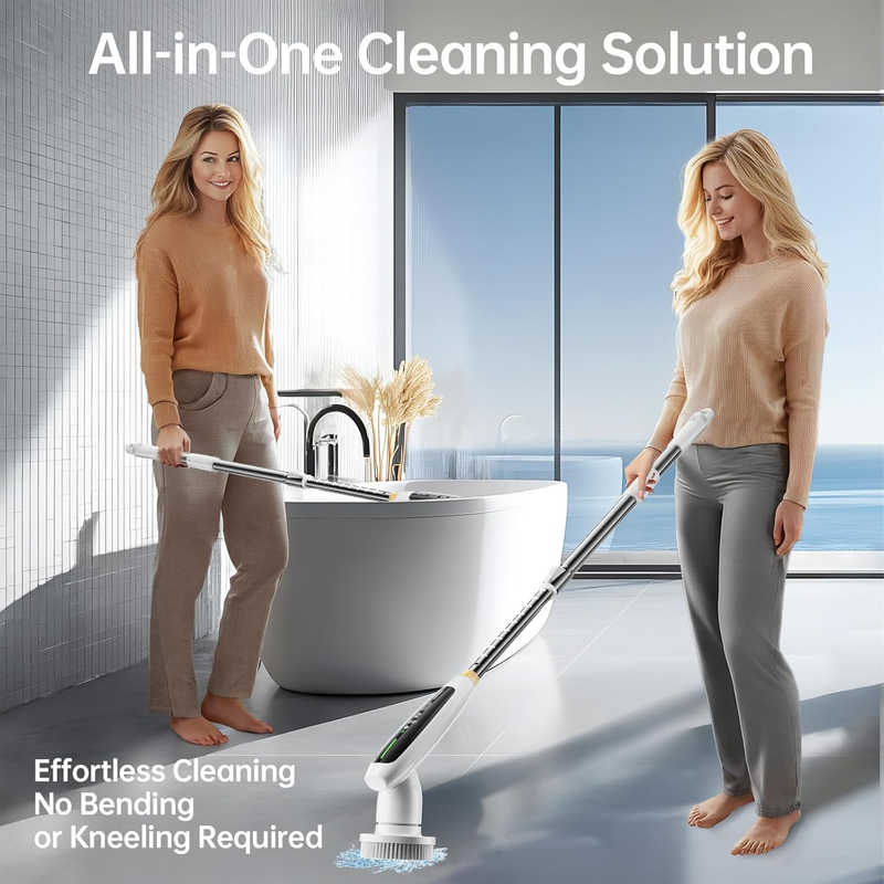 Electric Spin Scrubber, Quiet Cordless Shower Scrubber, 8 Replaceable Heads, Adj