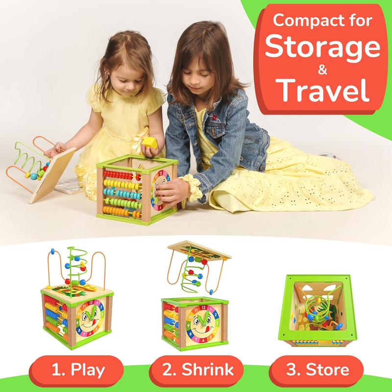 Wooden Activity Cube, Montessori Toys for 1+ Year Old Girl, Multipurpose Educati
