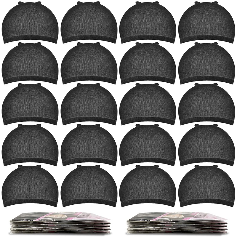 MORGLES 20 Pcs Wig Caps for Women, Stocking Caps for Wigs, Non Slip, Black