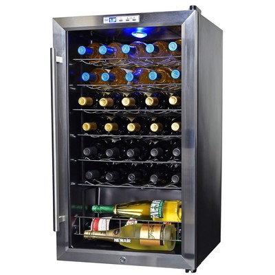 NewAir Wine Cooler and Refrigerator, 33 Bottle Freestanding Wine Chiller Frid...