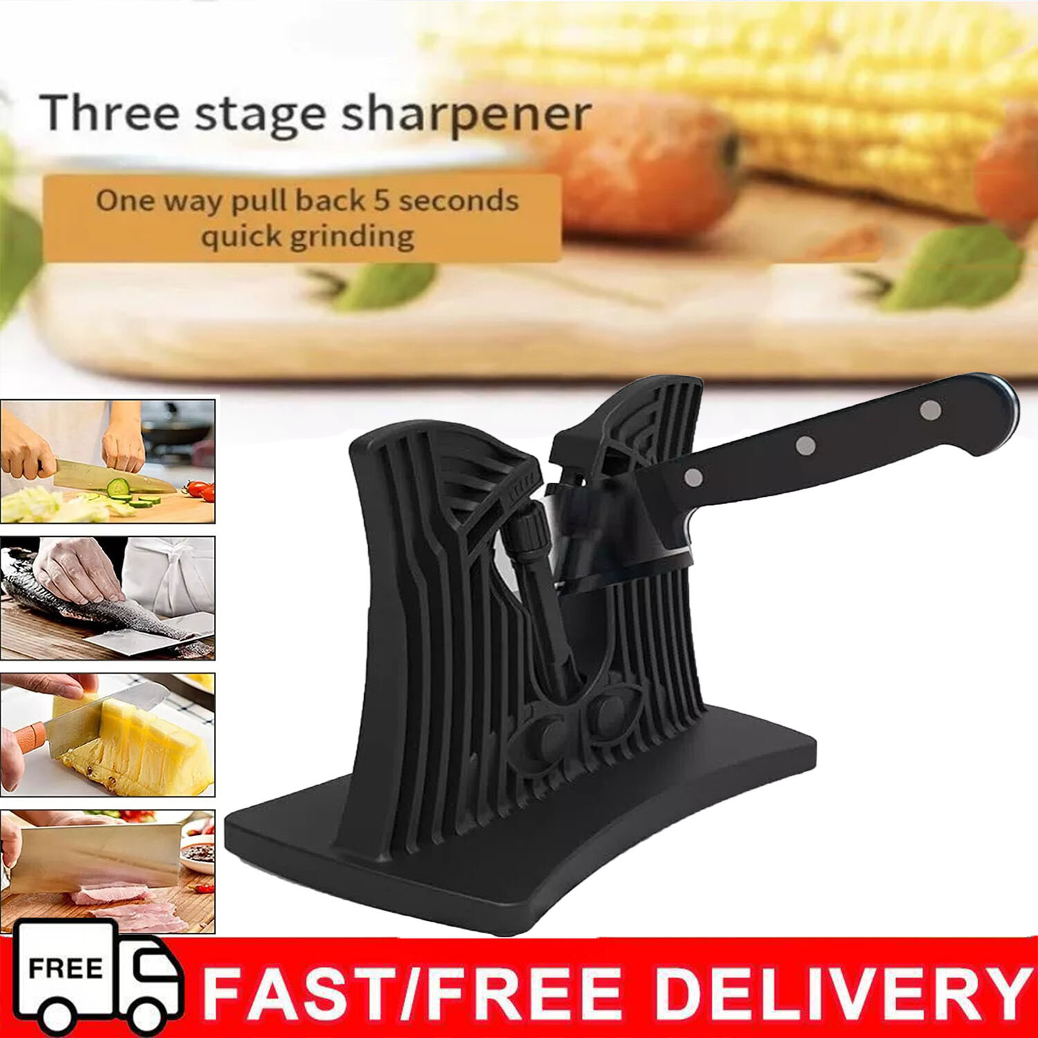 Kitchen Knife Sharpener Professional Stone Grinder Edge Sharpens Hones ...
