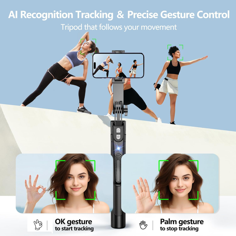 Auto Face Tracking Tripod 360° Rotation with Stand, 70.9" Motion Sensor Phone Tr