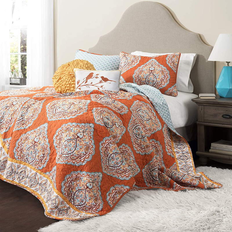 Damask Pattern Reversible 5 Piece Bedding Set - Full