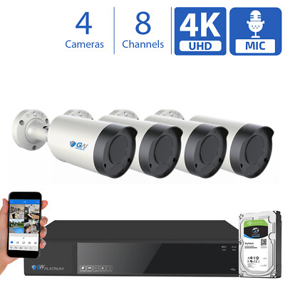 8 Channel NVR (4) 4K Microphone Varifocal AI IP Bullet Security Camera System